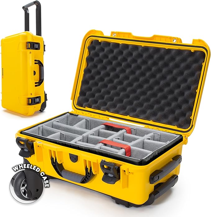 NANUK 935 Hard Case with Padded Divider – Waterproof Equipment Case with Wheels, 22” x 14” x 9” – Dustproof and Impact Resistant, Airline Carry-On Approved – Yellow
