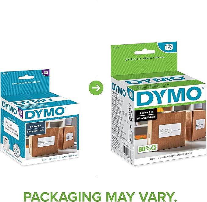 DYMO Authentic LW Shipping Labels, DYMO Labels for LabelWriter Label Printers, 2-1/8" x 4", 1 Roll of 220