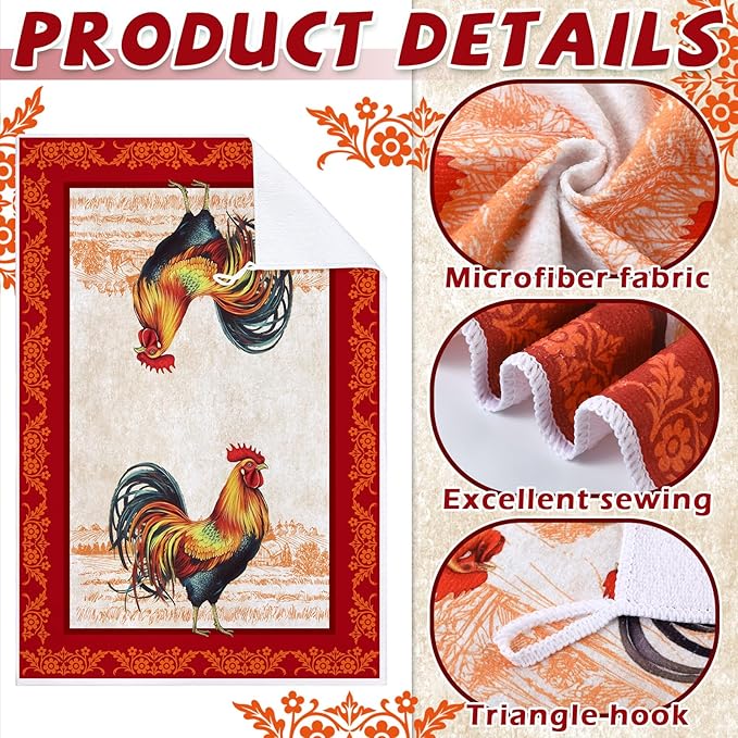6 Pcs Chicken Kitchen Towels Funny Rooster Dish Towels Christian Farmhouse Dishcloths Vintage Hand Clothes Rustic Chicken Dry Cloth for Spring Easter Bathroom Decor Housewarming Gift