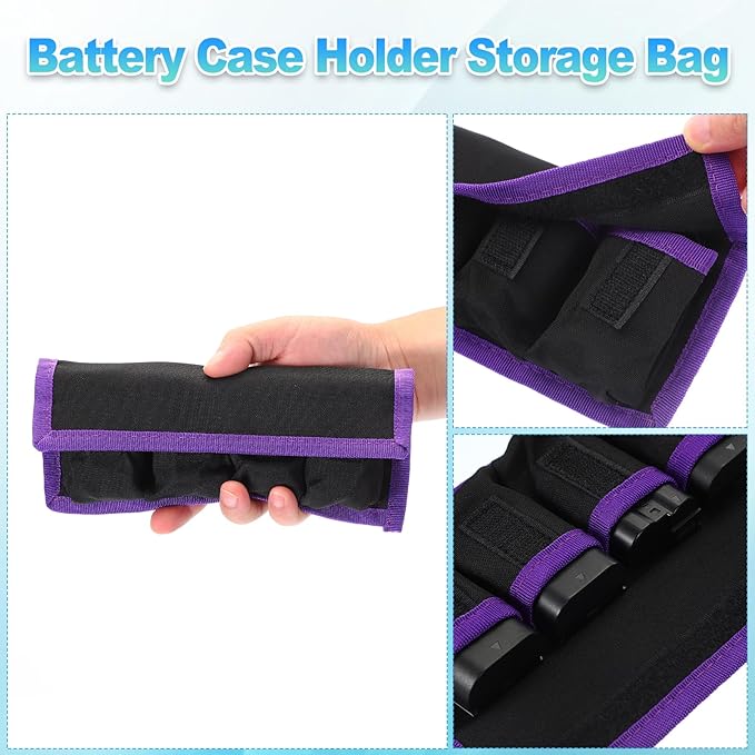 PATIKIL Camera Battery Pouch Case, 4 Pocket Nylon DSLR Battery Case Holder Storage Bag for AAA Battery and LP-E6 LP-E8 NP-FW50 EN-EL14 EN-EL15 Battery (Purple)