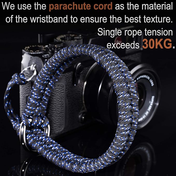 Qiang Ni Camera Wrist Strap - Paracord Quick Release Camera Hand Strap Wrist Lanyard for DSLR or Mirrorless Camera - Blue