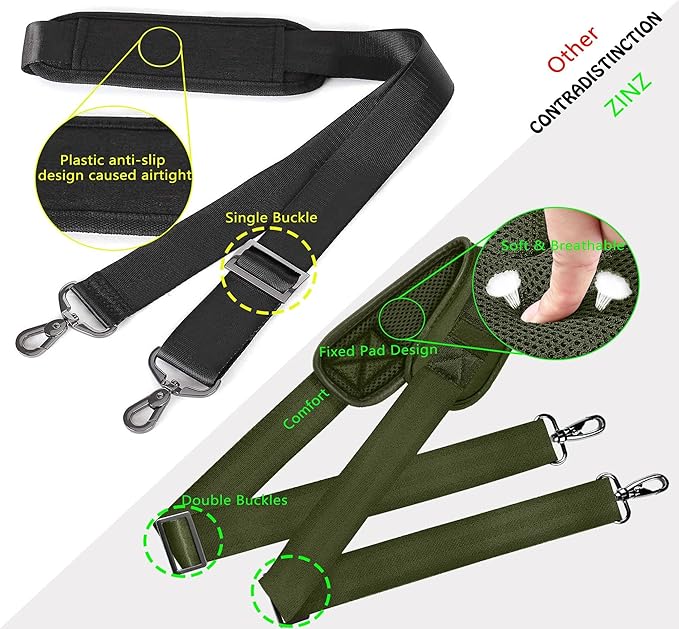 ZINZ Shoulder Strap 58" Ultra-Thick Fixed Padded and Adjustable Buckles Crossbody Strap for Briefcase Laptop Bag Luggage