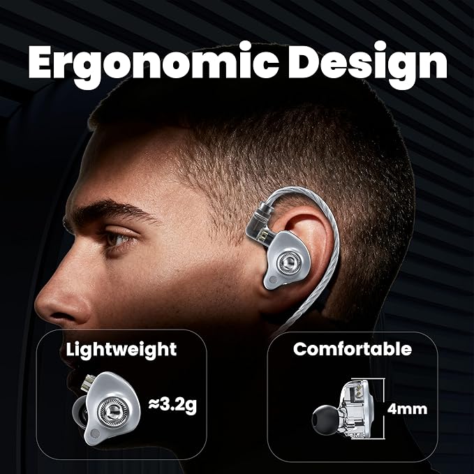 in Ear Monitor Headphones with Mic, 10mm Dynamic Driver HiFi IEM Earphones, Crystal Clear Sound IEM Earbuds with Detachable 4N OFC Cable, USB C Wired Gaming Earbuds