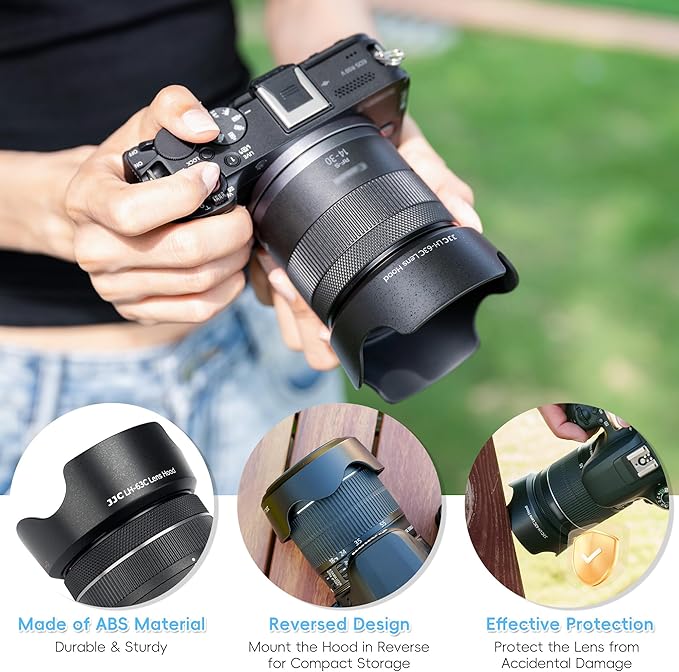 Reversible Lens Hood Shade Protector for Canon EF-S 18-55mm F3.5-5.6 F4-5.6 is STM & RF-S 14-30mm F4-6.3 IS on R50V & RF 24-50mm F4.5-6.3 is STM Lens on Camera Lens Protector Cover Replac Canon EW-63C