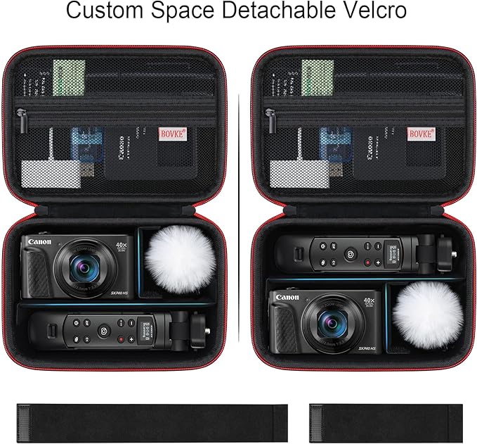 BOVKE Carrying Case for Canon G7X Mark III Mark II, PowerShot SX740 SX730, Sony ZV-1 II/ZV-1F Compact 4K Vlogging Digital Camera Travel Storage Bag for Tripod Microphone Cameras Accessory, Black