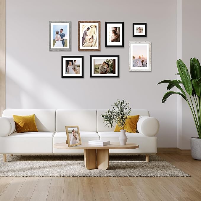 10x10 Picture Frame Set of 4, Made of Real Glass and Black Wooden Frame - Display Picture 8x8 with Mat or 10 x 10 Without Mat, 10 by 10 Photo for Wall or Tabletop