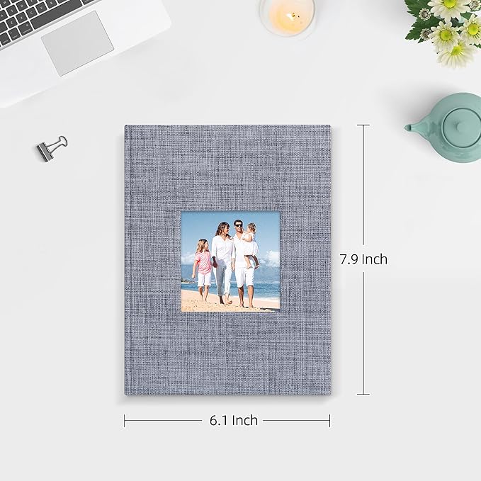 Mublalbum 2 Pack Small 5x7 Photo Album Linen Cover with Display Window Mini Picture Book Each Holds 52 Vertical Pockets for Artwork Postcards or Pictures Storage (Gray)