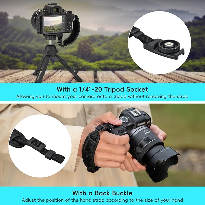 JJC Camera Hand Grip Strap for Canon EOS R8 R10 R7 R5 C R6 Mark III II R RP 90D 5DM4 Rebel T7 T8i T7i T6i T6 SL3 4000D Sony A6700 ZR Z30 Coolpix P950 P900 for Panasonic Lumix GX85 G85 GH4 G100 FZ80