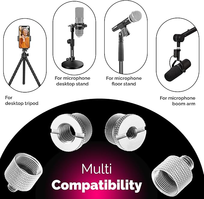 IXTECH Mic Stand Adapter Set 8 pc - Metal Tripod Adapters Female-Male 5/8-3/8, 3/8-5/8, 5/8-1/4, 1/4-5/8 ADP02 Silver