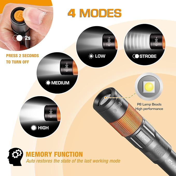 EverBrite Rechargeable Pen Light, 300 Lumens EDC Flashlight, Zoomable LED Pocket Flashlight with Clip, Memory Function and USB C Cable Included, for Camping, Emergency, Gray