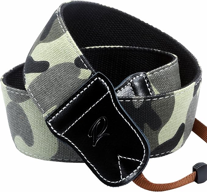 Padwa Lifestyle Camouflage Camera Strap - Double Layer Cowhide Ends,2" Pure Cotton Vintage Woven forest Camo Camera Straps,Adjustable Neck & Shoulder Strap for All DSLR Cameras,Gift for Photographers