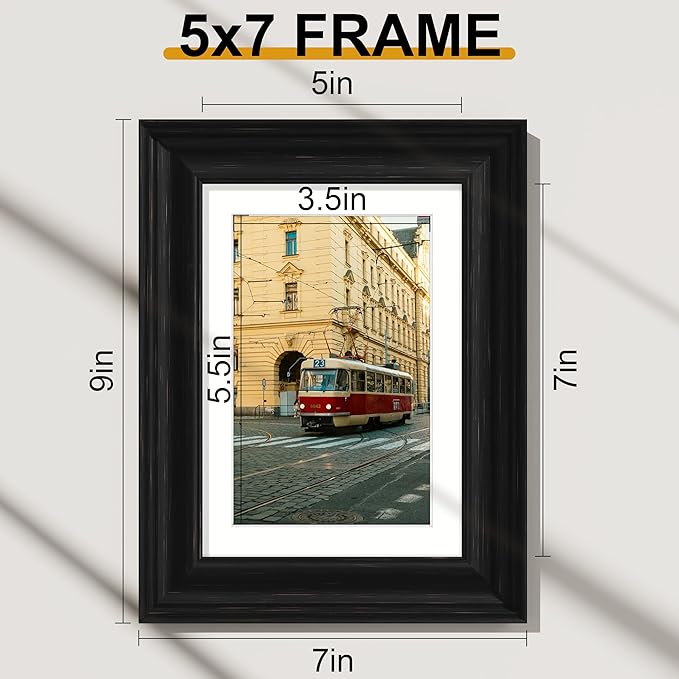 Vittanly 5x7 Picture Frames Set of 2, Ornate Vintage Photo Frame for Wall or Tabletop, Display 4x6 Pictures with Mat or 5x7 without Mat, Vintage Black