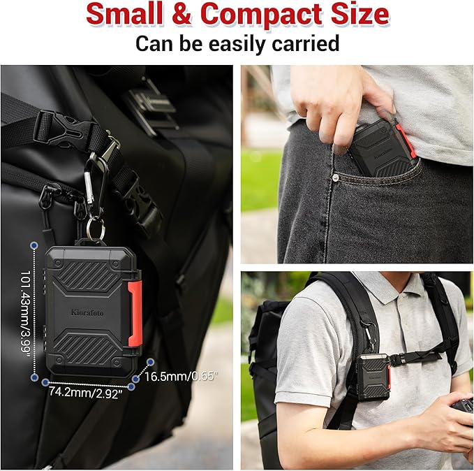 22 Slots SD MicroSD Memory Card Case, IP67 Waterproof Anti-Shock Memory Card Holder for 8 SD SDHC SDXC Cards, 12 MicroSD TF MSD Cards, 2 Nano SIM Storage Carrying Case - Black