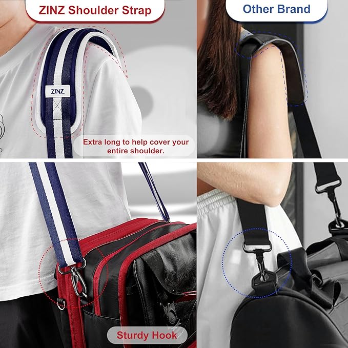 ZINZ 75" Shoulder Strap with Fixed Pad and Dual Balanced Buckles，Blue-White-Blue Stripe