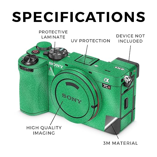 Glossy Glitter Camera Skin Compatible with Sony Alpha 7CR Camera (2023) - Solid Green - Premium 3M Vinyl Protective Wrap Decal Cover - Easy to Apply | Crafted in The USA by MightySkins
