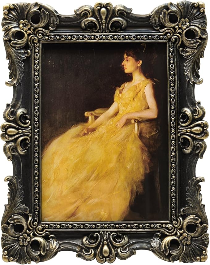CISOO 5x7 Vintage Picture Frame Antique Ornate Black and Gold Photo Frame, for Table Top and Wall Display, Decorative Floral Design Retro Home Decor, Photo Gallery Art