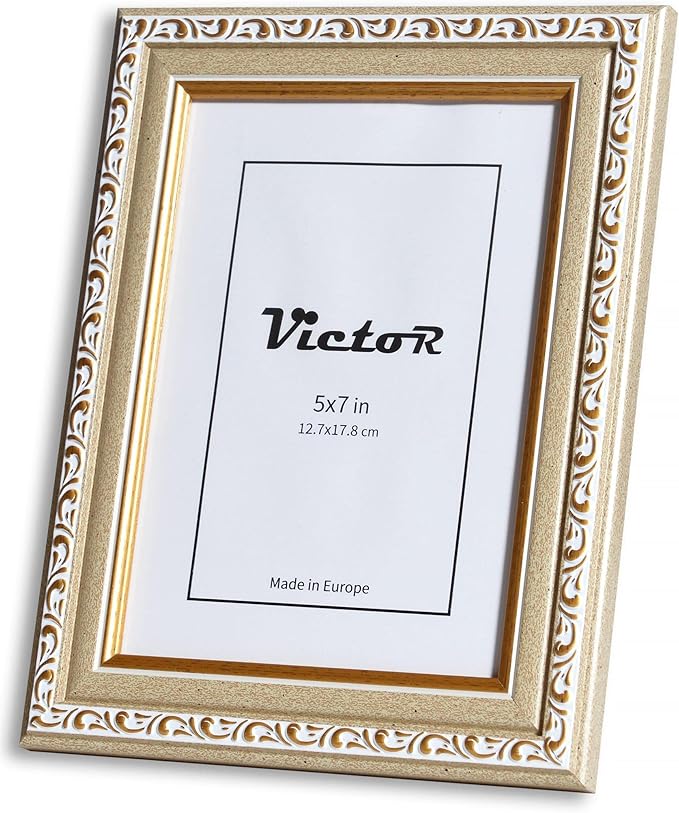 VictoR Picture Frame Chagall 5x7 Beige Gold - Vintage Picture Frames with Shutterproof Acrylic Glass - 5 x 7 Photo Frame - Beige Picture Frames - Antique