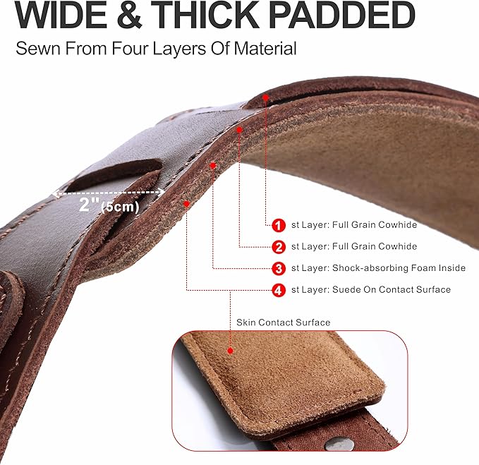 Padwa Lifestyle Brown Dual Camera Harness for Two Cameras - Wide Strap with Thick Shoulder Padded,Full Grain Leather Double Harness,Multi Camera Gear for DSLR Strap for Photographers