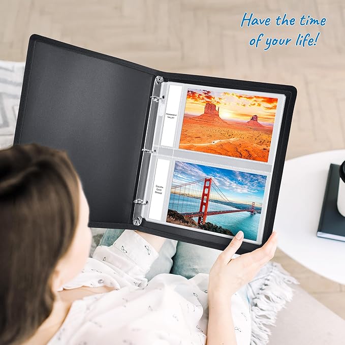 Dunwell 5x7 Photo Sleeves for 3-Ring Binder, (25 Pack) for 100 Pictures, Each Sheet Holds Four 5 x 7 Pictures or Postcards, Acid-Free Poly Plastic Photo Album Refill Pages