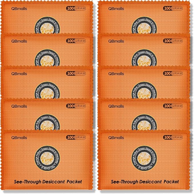 100g [10 Packs] See-Through Desiccant Packs for Storage,Rechargeable Silica Gel Packets, Moisture Absorbers for Storage Bins, 3D Filaments, Cars, Safe, Electronics, Toolboxes,and more.