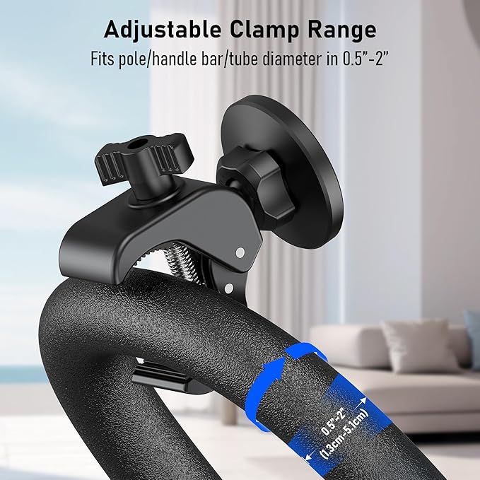Magnetic Phone Holder Clamp Mount – 20 x N52 Strong Magnet Mount for Gym, Spin Bike (Fits Peloton), Treadmill, Stroller, Golf Cart, Shopping Cart – Compatible with Mag-Safe iPhone 12-17 Series