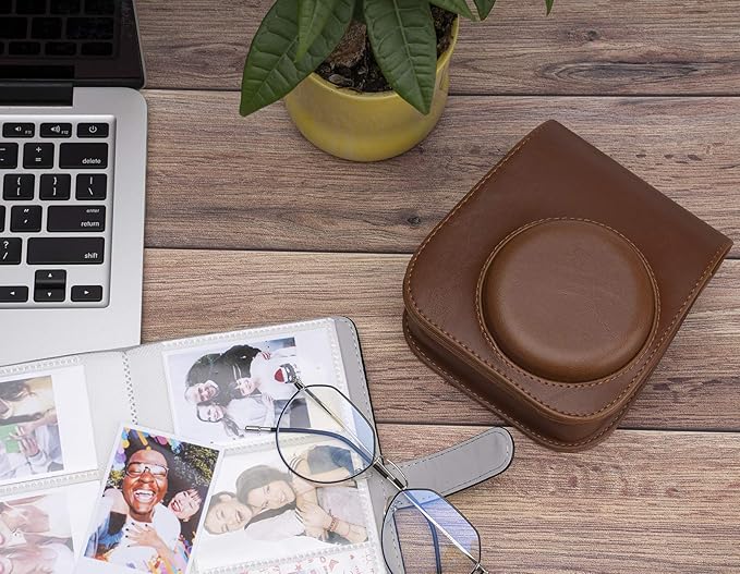 Frankmate PU Leather Camera Case Compatible with Fujifilm Instax Mini 11 12 Instant Camera with Adjustable Strap and Pocket (Brown)