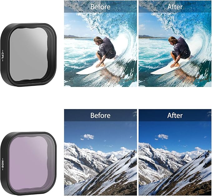 AFAITH 4-Pack ND CPL Lens Filters for GoPro Hero 12/11/10/9 Black, 4-Pack (CPL ND8 ND16 ND32) Camera Lens Protector Kit Set, Neutral Density Filter for GoPro Hero 12/11/10/9 Black