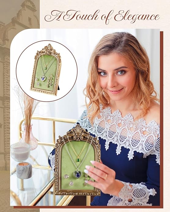 Jewelry Display Stand Vintage Necklace Organizer Ring Holder Earring Tray Resin Jewelry Photography Props Frame with Velvet Backing for Gifts