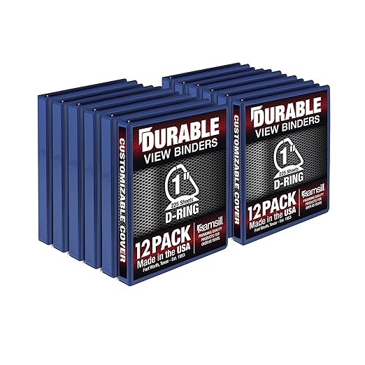 Samsill Durable 1 inch 3 Ring Binder, Made in USA, D Ring Binder, FSC 100% Recycled Chipboard, Blue, 12 Pack
