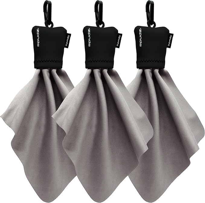 SPUDZ Classic Microfiber Lens Cleaner – Clip-On Pouch, Washable – for Binoculars, Scopes, Glasses, Screens | Black, 6 x 6 Inch (3-Pack)