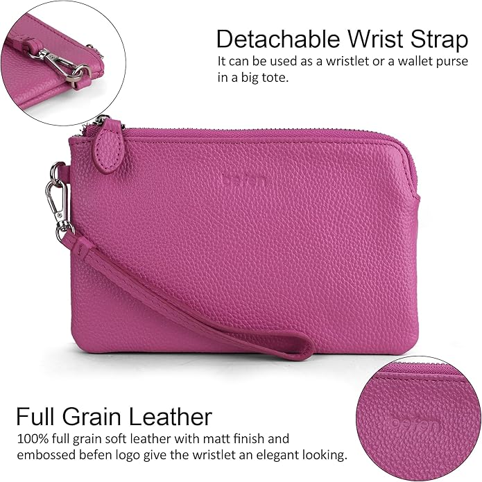 befen Genuine Leather Wristlet Clutch RFID Blocking Bag Cell Phone Wallet Purse Wristlet Wallet Purses and Handbags for Women