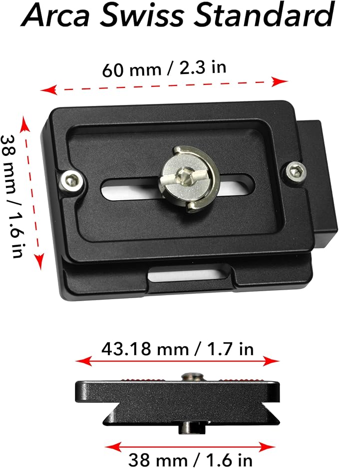 Colorado Tripod Arca Plates 60mm Universal Arca Swiss Quick Release Plate for Tripod Ball Head with Hand-Adjustable Stainless Steel Screw & Removable Rear Stopper - Gunmetal Color