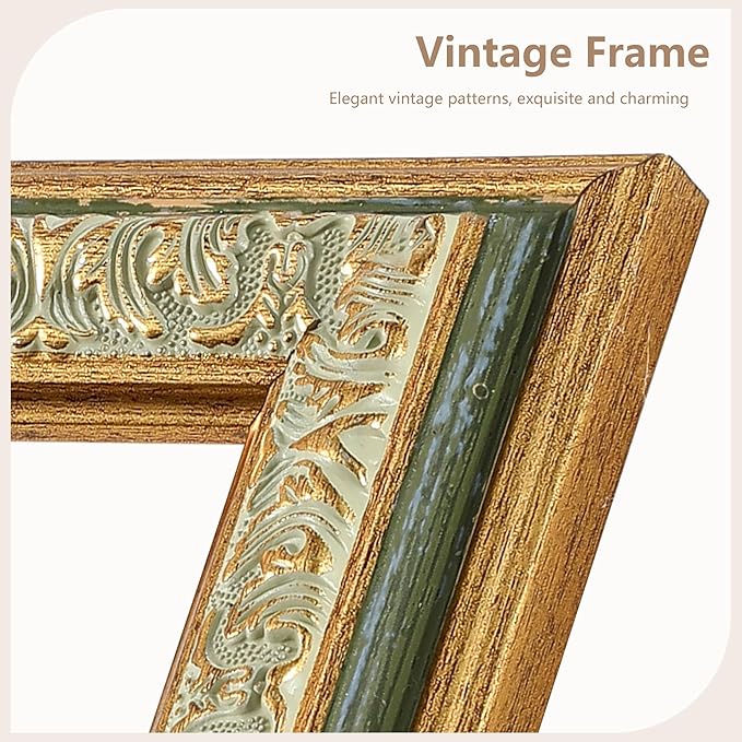 VIOLABBEY 11x14 Picture Frame Green, Vintage Photo Frames Ornate without Mat for Tabletop or Wall Hanging