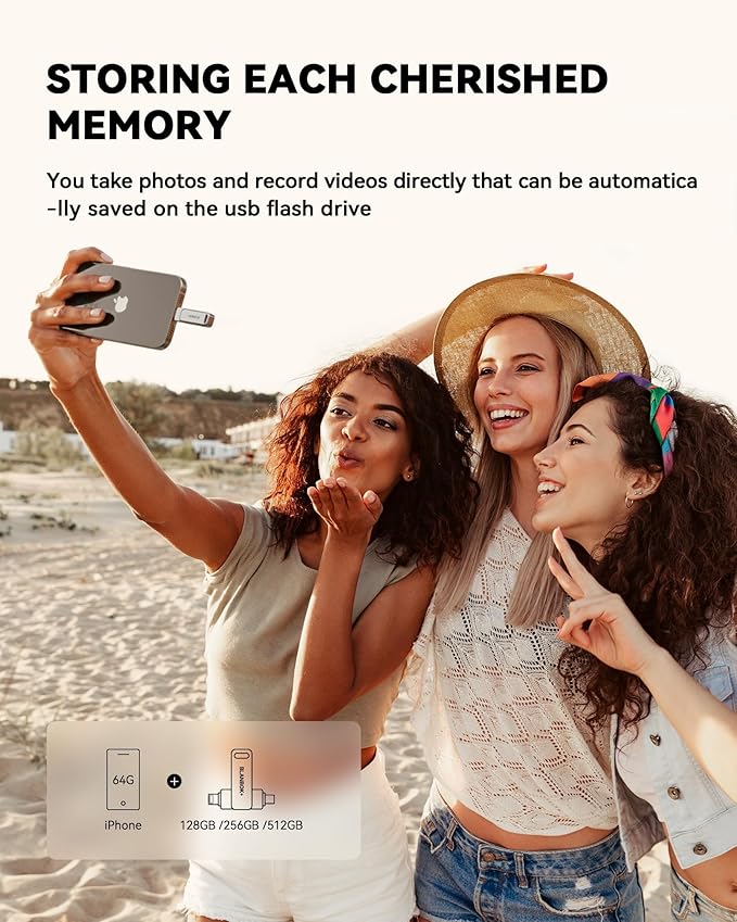 MFi Certified 512GB iPhone Photo Stick, USB Flash Drive for Photo/Video Backup, High-Speed Thumb Drive Compatible for iPhone/iPad/Android/PC (Silver)