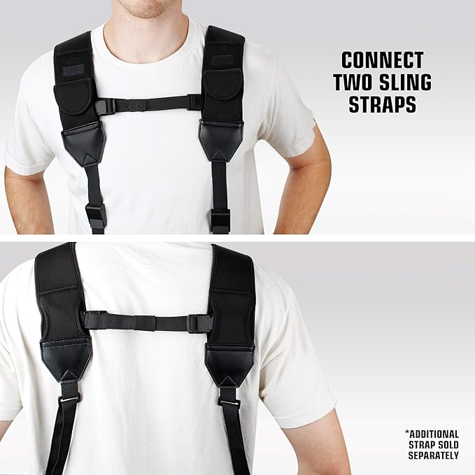 USA Gear Camera Sling Shoulder Strap with Adjustable Neoprene, Safety Tether, Accessory Pocket, Quick Release Buckle - Compatible with Canon, Nikon, Sony and More DSLR and Mirrorless Cameras (Black)
