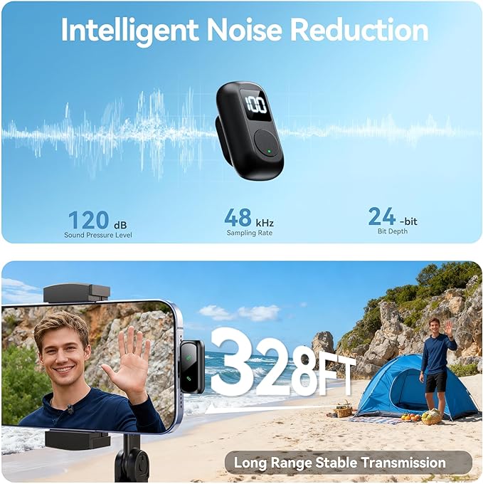 occiam Mini Lavalier Microphone for iPhone & Android Wireless Microphones Noise Reduction Magnetic Mini Lapel Mic with 54H Charging Case for YouTube Podcast Tiktok Vlogging Video Recording Black