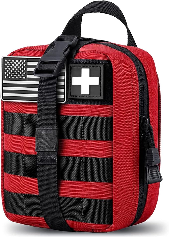 Molle Pouch ifak First aid kit Bag Empty Trauma Medical Tear away Pouches for Belt Backpack Vest Car Molly Med Case 600D nylon Small Tactical Pouch (RED)