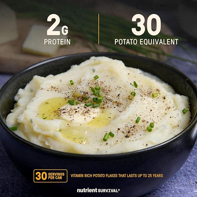 Nutrient Survival Potato Flakes, Powdered Vitamin Potato (30 Servings) for Mashed Potatoes, Soups, Emergency Food Supply & Camping Supplies, 38 Nutrients, Shelf Stable Up to 25 Years, One Can