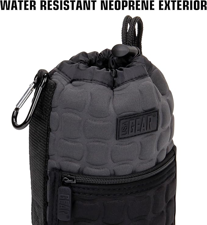 USA Gear FlexARMOR-X Large Lens Case Pouch with Deluxe Padded Neoprene Protection - Fits Camera Lenses up to 7.87" x 3.80", Drawstring Opening, Carabiner Clip, Zippered Storage Pocket
