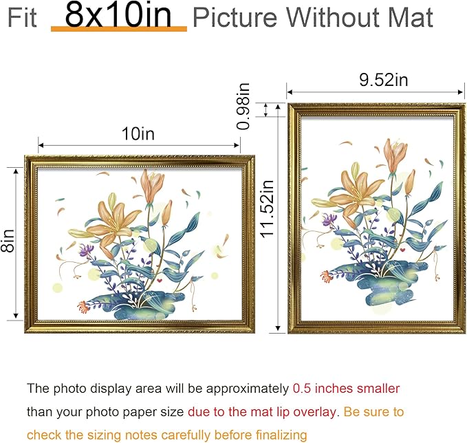BESCRCL 8x10 Picture Frame Gold with Real Glass, Ornate Vintage 8 x 10 Photo Frames for Wall and Tabletop Display, Set of 4