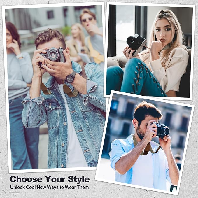 Universal Camera Strap - Camera Neck Strap, Adjustable Shoulder Straps Compatible with Canon, Fujifilm, Nikon, Olympus, Panasonic and other SLR and mirrorless cameras - Khaki and Black Stripes