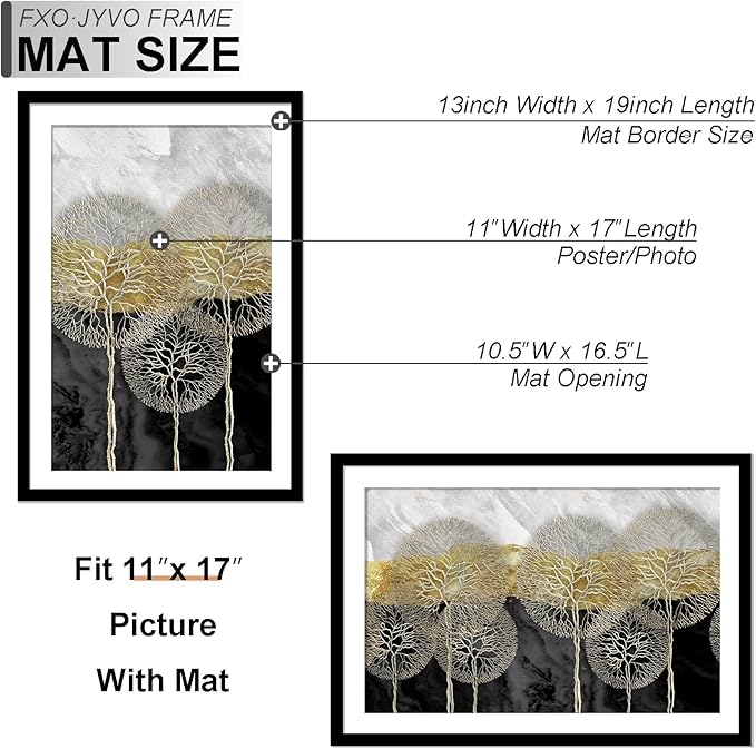 13x19 Picture Frame Set of 6, Display Poster 11x17 with Mat or 13 x 19 Without Mat, Light Weight and High Transparent 13 by 19 Frame for Wall - 6 Pack/Black/13 x19