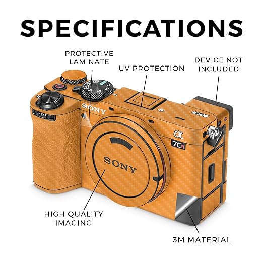 Carbon Fiber Camera Skin Compatible with Sony Alpha 7CR Camera (2023) - Solid Orange - Premium 3M Vinyl Protective Wrap Decal Cover - Easy to Apply | Crafted in The USA by MightySkins