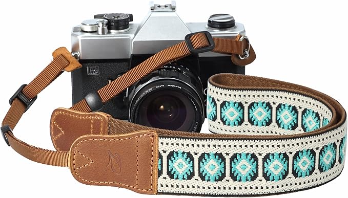Padwa Lifestyle Camera Strap - 1.5" Crazy Horse Cowhide Head Cotton Strap,Vintage Embroidery Camera Straps for Photographers,Cameras,Binoculars,Cute Adjustable Shoulder Neck Strap for Adults & Kids
