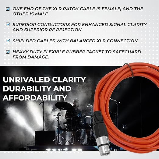 Seismic Audio SAXLX-10BGORYP - 6 Pack of Multiple Colors 10 Foot XLR Patch Cables XLR Male to Female Patch Cords
