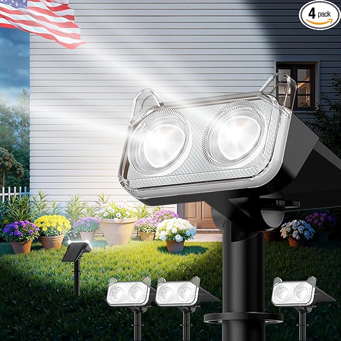 WdtPro Solar Spot Lights Outdoor for Tree, Sign, Mailbox, Solar Lights Outdoor Waterproof, Bright Landscape Spotlights, Auto ON/Off, Dusk to Dawn Lighting for Yard Patio Garden Pathway, 4 Pack