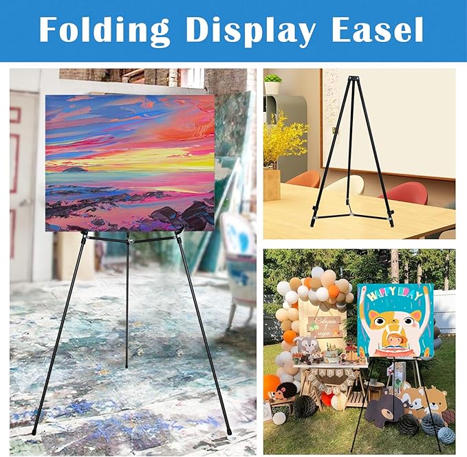 Falling in Art 70" Adjustable Aluminum Display Easel Stand, Versatile Tripod Easel for Artistic Presentations Stand, Lightweight and Sturdy for Art Shows, Exhibitions, and Studios, 2 Pack