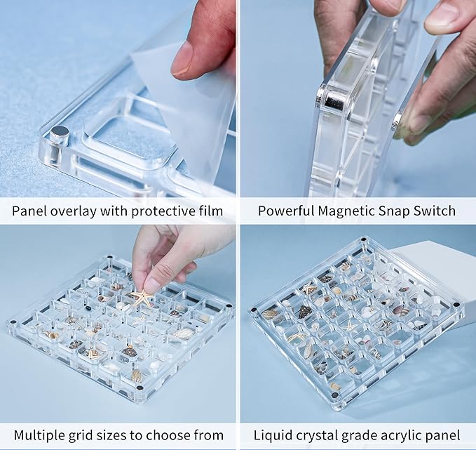 Multi-Style Clear Acrylic Magnetic Seashell Display Collection Box with Tweezers，Tiny Seashell Holder Display Case Collecting Small shells Trinkets Sea Glass Shark Teeth Beach Themed Gifts