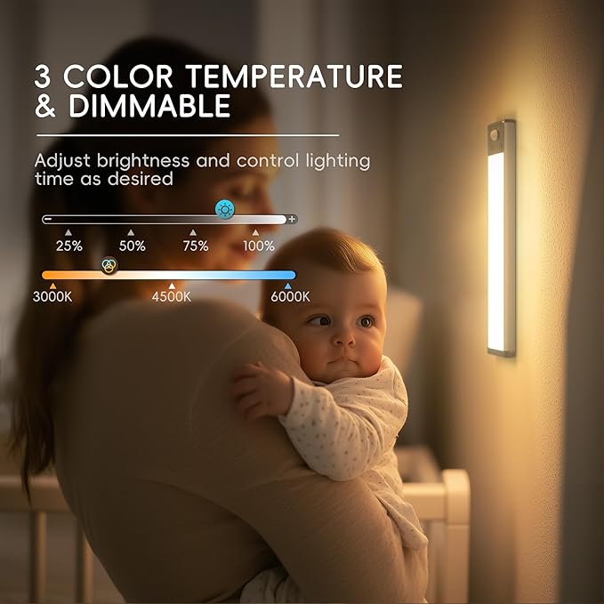 Under Cabinet Lights with Charging Station, 24LED Dimmable Rechargeable Motion Sensor Light Indoor with 15 Color Temperatures, Magnetic RGB Stick-Anywhere Closet Light for Stair Kitchen (1 Pack)