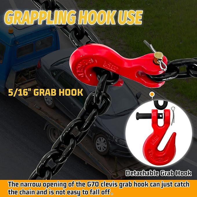 5/16" Binder Chain-20 Foot Trailer Safety Chain 4900 lbs Working Load,G80 Transport Binder Chain Chains with G70 Heavy Duty Hooks for Gooseneck Couplers,Tow Tie Down Truck Accessories